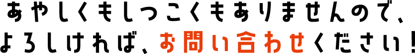 あやしくもしつこくもありませんので、よろしければ、お問い合わせください！