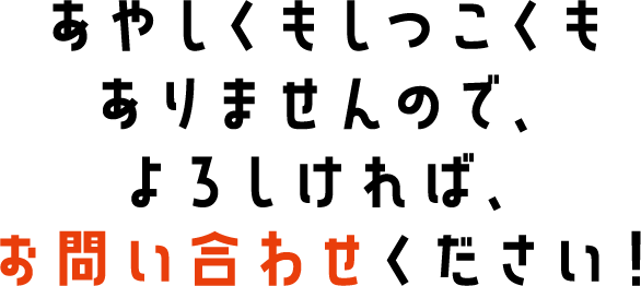 あやしくもしつこくもありませんので、よろしければ、お問い合わせください！